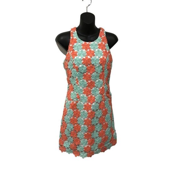 Lilly Pulitzer Orange Teal Crochet Feminine Spring Time Floral Dress Size 2 Barb - Picture 1 of 13